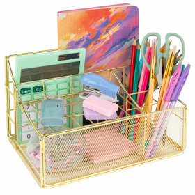 Органайзер для косметики и мелочей металлический 4 секции, MONTE VITA, 160х240х150 мм, золото, 272479