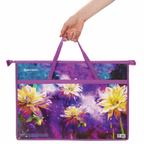 Папка для рисунков и чертежей с ручками BRAUBERG А3, пластик, молния сверху, "Flowers", 270146