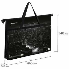 Папка для рисунков и чертежей с ручками BRAUBERG А3, пластик, молния сверху, "Night city", 273410