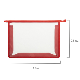 Папка для тетрадей А4 ПИФАГОР, пластик, молния сверху, прозрачная, красный, 272108