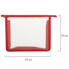 Папка для тетрадей ПИФАГОР А5, пластик, молния сверху, прозрачная, красный, 272114