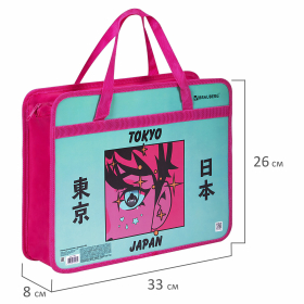 Папка на молнии с ручками BRAUBERG А4, 1 отделение, пластик, 80 мм, "Anime city", 271468
