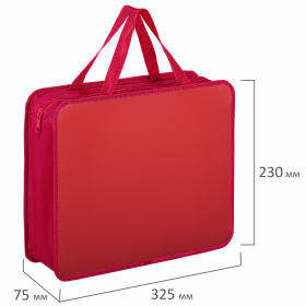 Папка на молнии с ручками ПИФАГОР, А4, 1 отделение, пластик, 75 мм, красная, 228232