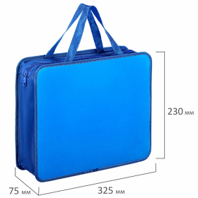 Папка на молнии с ручками ПИФАГОР, А4, 1 отделение, пластик, 75 мм, синяя, 228233