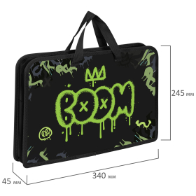 Папка на молнии с ручками ЮНЛАНДИЯ А4, 1 отделение, пластик, ширина 45 мм, "Boom", 272151