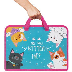 Папка на молнии с ручками ЮНЛАНДИЯ А4, 1 отделение, пластик, ширина 45 мм, "Cat gang", 272148