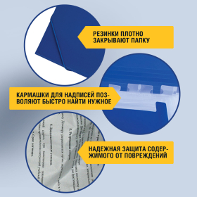 Папка на резинках BRAUBERG "Business", А4, 13 отделений, пластиковый индекс, синяя, 0,5 мм, 224146