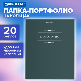 Папка-портфолио универсальная, 4 кольца, 20 файлов, 7БЦ матовая, BRAUBERG "Classic", 117554