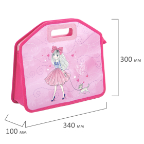 Папка-сумка ЮНЛАНДИЯ, 1 отделение, фетровые ручки, 34х30х11 см, "Girl and dog", 270997