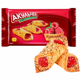 Печенье АКУЛЬЧЕВ "Купелька с малиной", сахарное, 225 г, пакет, 84
