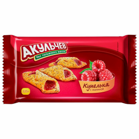 Печенье АКУЛЬЧЕВ "Купелька с малиной", сахарное, 225 г, пакет, 84