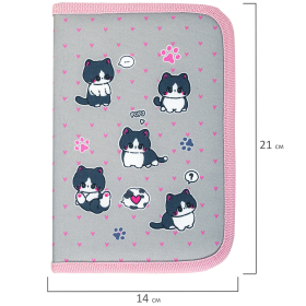 Пенал BRAUBERG, 1 отделение, полиэстер, 21х14 см, "Cat patches", 272327
