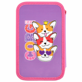 Пенал ПИФАГОР, 3 отделения, ламинированный картон, 19х11 см, "Corgi queen", 272250