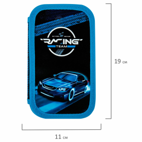 Пенал ЮНЛАНДИЯ, 2 отделения, картон с эффектом soft-touch, 19х11 см, "Speed race", 272264