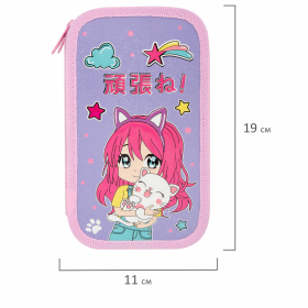 Пенал ЮНЛАНДИЯ, 2 отделения, ламинированный картон, конгрев, 19х11 см, "Anime hugs", 272293