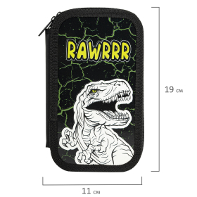 Пенал ЮНЛАНДИЯ, 2 отделения, ламинированный картон, конгрев, 19х11 см, "RAWR", 271538