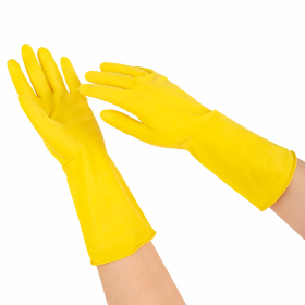 Перчатки МНОГОРАЗОВЫЕ латексные с хлопчатобумажным напылением, размер S (малый), вес 50 г, желтые KOMFI, DGL024P