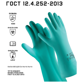 Перчатки нитриловые КЩС JETA SAFETY, хлопчатобумажное напыление, размер 10 (XL), зеленые, JN711, JN711-10-XL