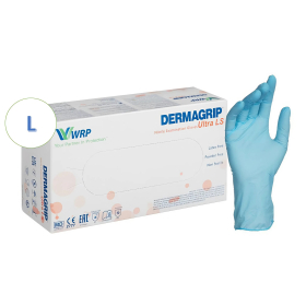 Перчатки нитриловые смотровые, 100 пар (200 шт.), повышенная чувствительность, размер L (большой), DERMAGRIP Ultra, D1103-27