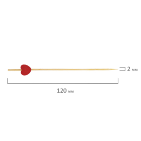 Пики для канапе бамбуковые "Сердце красное", 12 см, 100 шт., КП, 139419