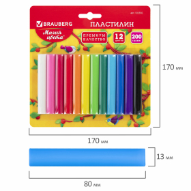 Пластилин классический BRAUBERG 12 цветов, 200 г, ВЫСШЕЕ КАЧЕСТВО, блистер, 103350