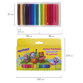 Пластилин классический ЮНЛАНДИЯ "ЮНЛАНДИК-МУЗЫКАНТ", 16 цветов, 320 г, ВЫСШЕЕ КАЧЕСТВО, 105030