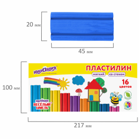 Пластилин мягкий ЮНЛАНДИЯ "ВЕСЕЛЫЙ ШМЕЛЬ", 16 цветов, 240 г, СО СТЕКОМ, 106673