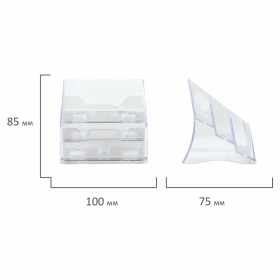 Подставка для визиток настольная BRAUBERG-CONTRACT, на 150 шт., 85х100х75 мм, 3 отделения, прозрачная, 235406