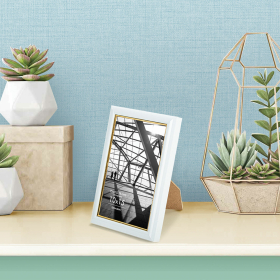 Рамка 10х15 см небьющаяся, багет 14,6 мм, пластик, BRAUBERG "Original Line", белая/золото, 391235