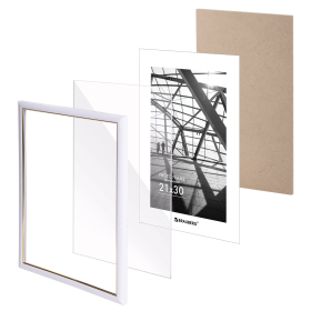 Рамка 21х30 см небьющаяся, багет 14,6 мм, пластик, BRAUBERG "Original Line", белая/золото, 391236