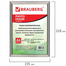 Рамка 21х30 см, пластик, багет 16 мм, BRAUBERG "HIT5", серебро с двойной позолотой, стекло, 391076