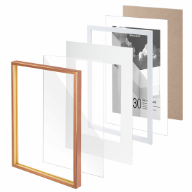 Рамка 21х30 см с паспарту 15х21 см небьющаяся, багет 5 мм, пластик, BRAUBERG "Smart", золотистая, 391279