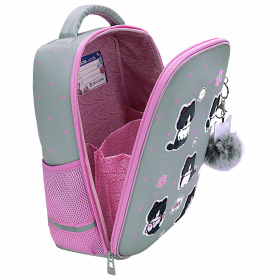 Ранец BRAUBERG LIGHT, 1 отделение, с брелоком, "Cat patches", плюшевые нашивки, 36х26х13 см, 272030