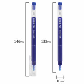 Ручка гелевая BRAUBERG "GL-2000", СИНЯЯ, японские чернила, длина письма 2000 метров, линия письма 0,35 мм, 144218
