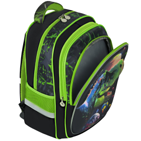 Рюкзак BRAUBERG KIDS FLOSSY, 2 отделения, 3 кармана, "Galaxy Dino", 3D-панель, 40х28х18 см, 273182
