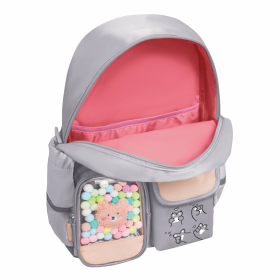 Рюкзак BRAUBERG PASTEL с термонашивками в комплекте, "Sweet paws", серый, 40х29х14 см, 272064