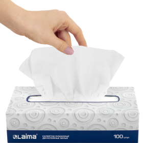 Салфетки косметические 100 штук в картонном боксе, 2-слойные, LAIMA/ЛАЙМА, 19,5х20 см, 126909