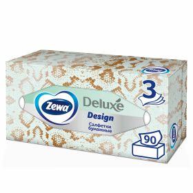 Салфетки косметические 90 штук в картонном боксе, 3-слойные, ZEWA Deluxe Design, 28420