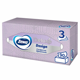 Салфетки косметические 90 штук в картонном боксе, 3-слойные, ZEWA Deluxe Design, 28420
