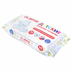 Салфетки влажные 50 шт., ДЕТСКИЕ, антибактериальные, LAIMA "Antibacterial Kids", 128075