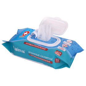 Салфетки влажные 72 шт., АНТИБАКТЕРИАЛЬНЫЕ с пластиковым клапаном, LAIMA "Antibacterial", 129997