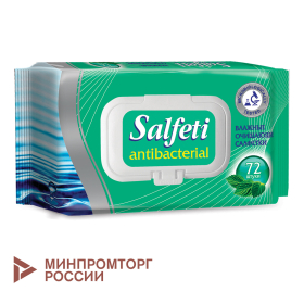 Салфетки влажные, 72 шт., SALFETI "Antibacterial", антибактериальные, крышка-клапан, 48397