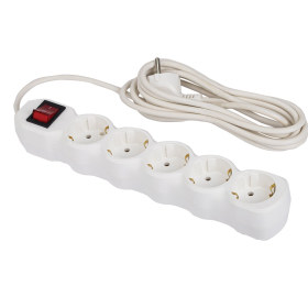 Сетевой фильтр СУ10-005 5 розеток, с заземлением, выключатель, 16 А, 3 м, белый, 7044
