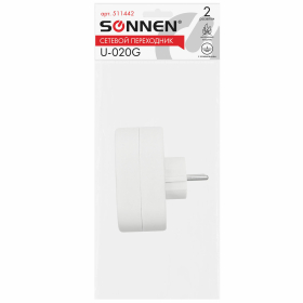 Сетевой разветвитель SONNEN U-020G, 2 розетки, с заземлением, 16 А, белый, 511442
