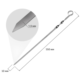 Шампур плоский, размер 550х10х1,5 мм, нержавеющая сталь, 701736