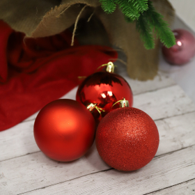 Шары ёлочные 6 шт., 8 см, "Trio", пластик, КРАСНЫЕ (глянец, матовый, глиттер), ЗОЛОТАЯ СКАЗКА, 590873