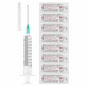 Шприц 2-х компонентный SFM, 10 мл, КОМПЛЕКТ 100 шт, в коробке, игла 0,8х40 - 21G, 534272