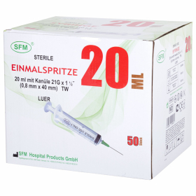 Шприц 3-х компонентный SFM, 20 мл, КОМПЛЕКТ 50 шт., в коробке, игла 0,8х40 мм - 21G, 534204