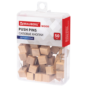 Силовые кнопки-гвоздики BRAUBERG WOOD, деревянные (кубики), 50 штук, 10 мм, 272762