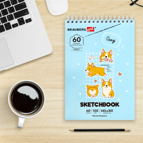 Скетчбук, белая бумага 100 г/м2, 140х201 мм, 60 л., гребень, жёсткая подложка, BRAUBERG ART DEBUT, "Аниме", 115061